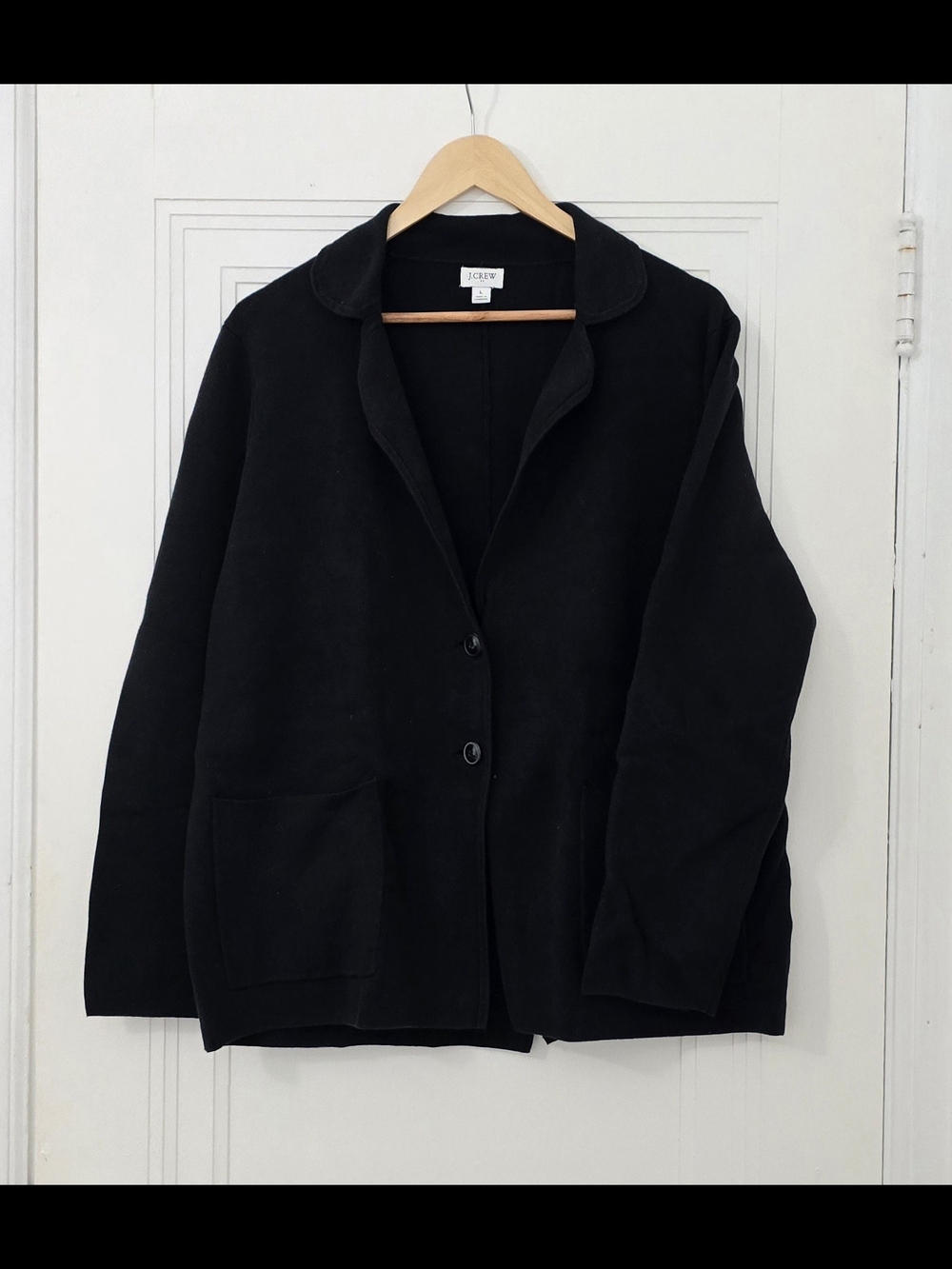 J. Crew Black Relaxed Two-Button 100% Cotton Knitted Blazer Jacket, Size L, Euc